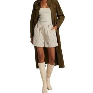 BYTIMO High Rise Tan Pleated Gingham Cuffed Shorts Women's XS or Medium